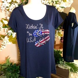 Bling Rhinestone Navy T-shirt - USA
